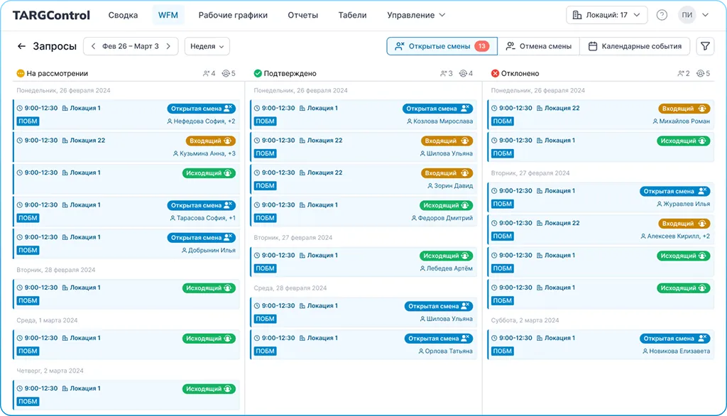 Биржа смен в системе WFM TARGControl